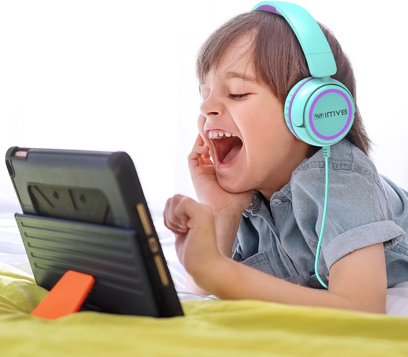 IMYB V1 Kids Headphones, Wired Stereo Foldable Tangle-Free 3.5mm Adjustable On-Ear Headphones for Kids for School/Toddlers/Childrens/Teens/Boys/Girls/Ipad/Tablet/Kindle/Phones/Travel/Plane (Green) - Image 2